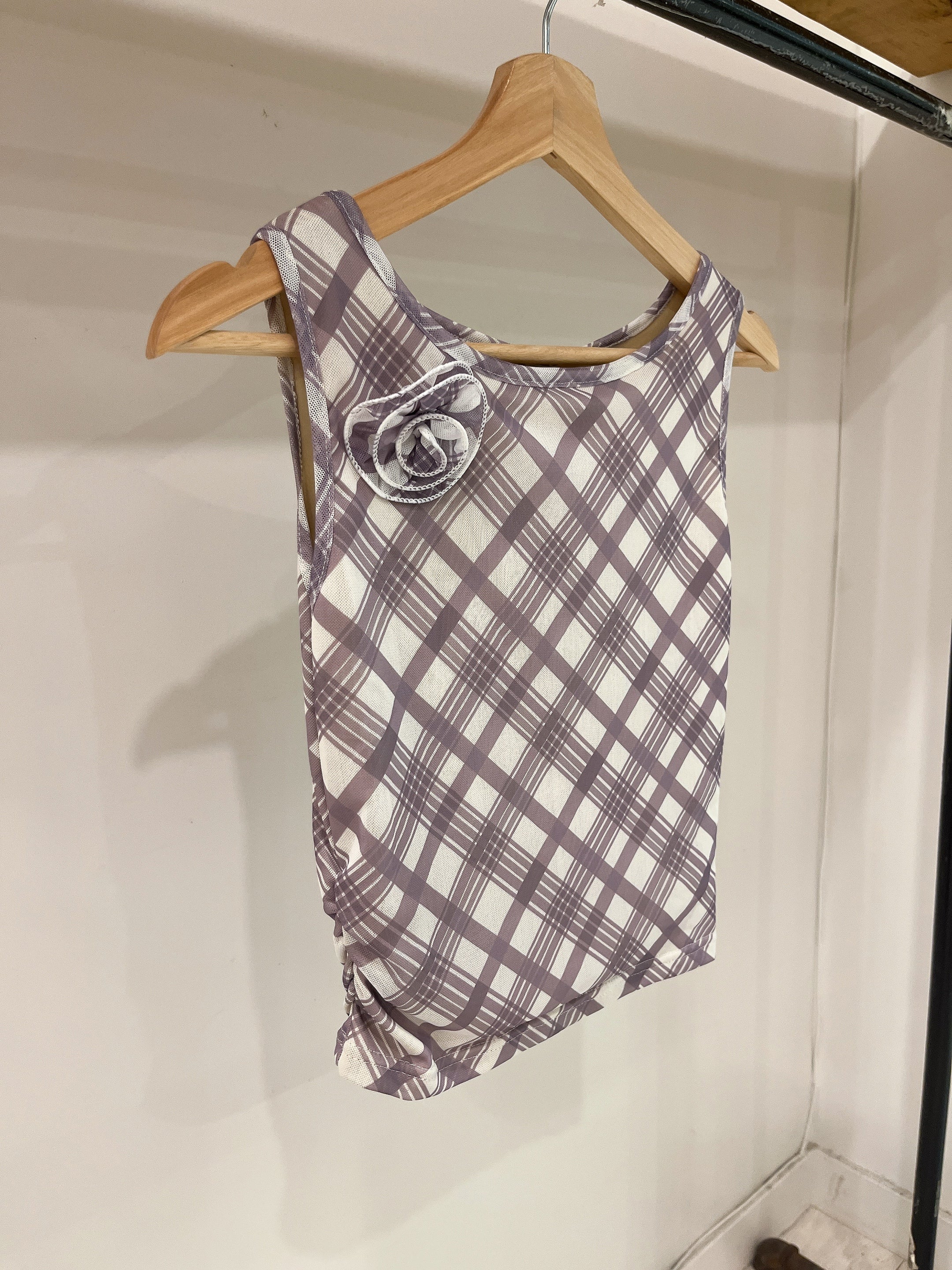 RAUL Plaid printed mesh top - Image 11