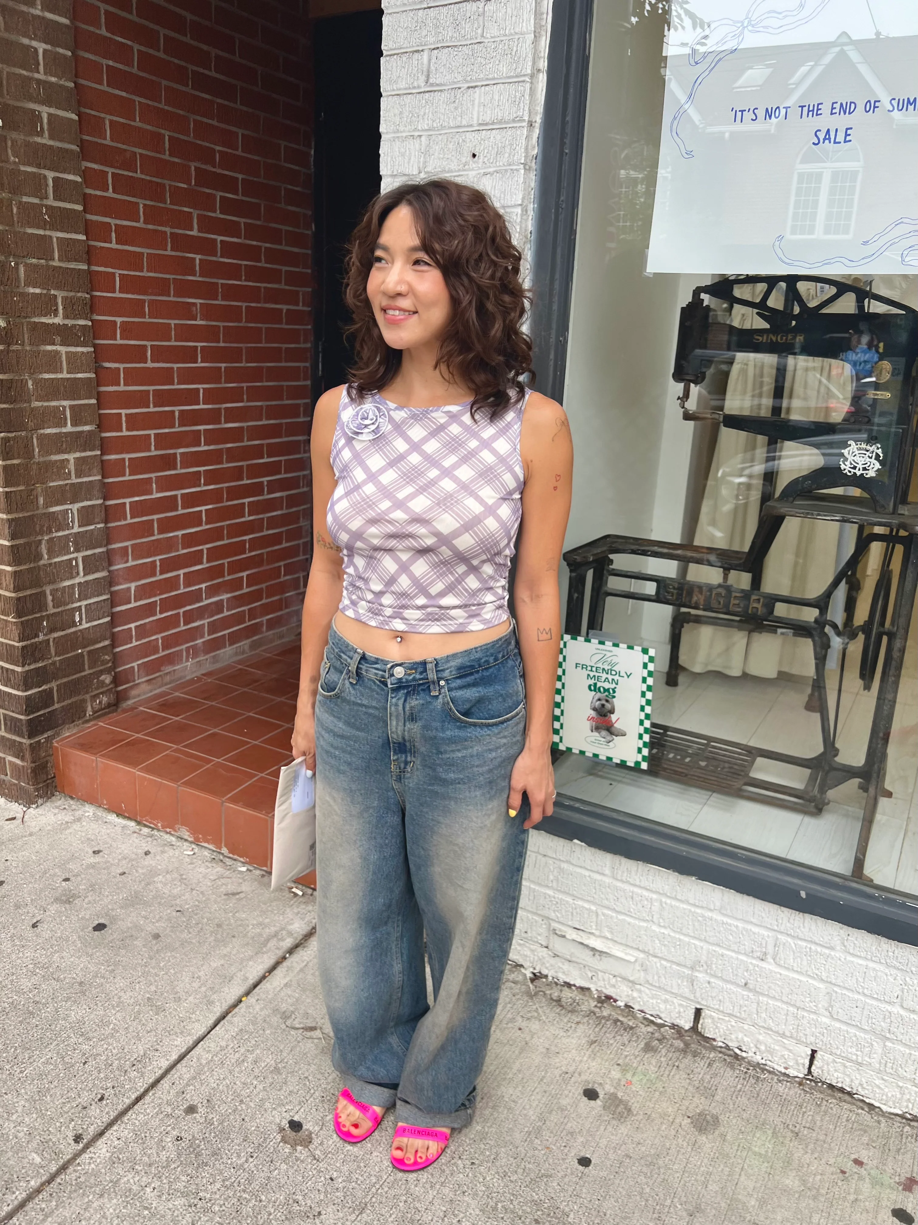 RAUL Plaid printed mesh top - Image 5