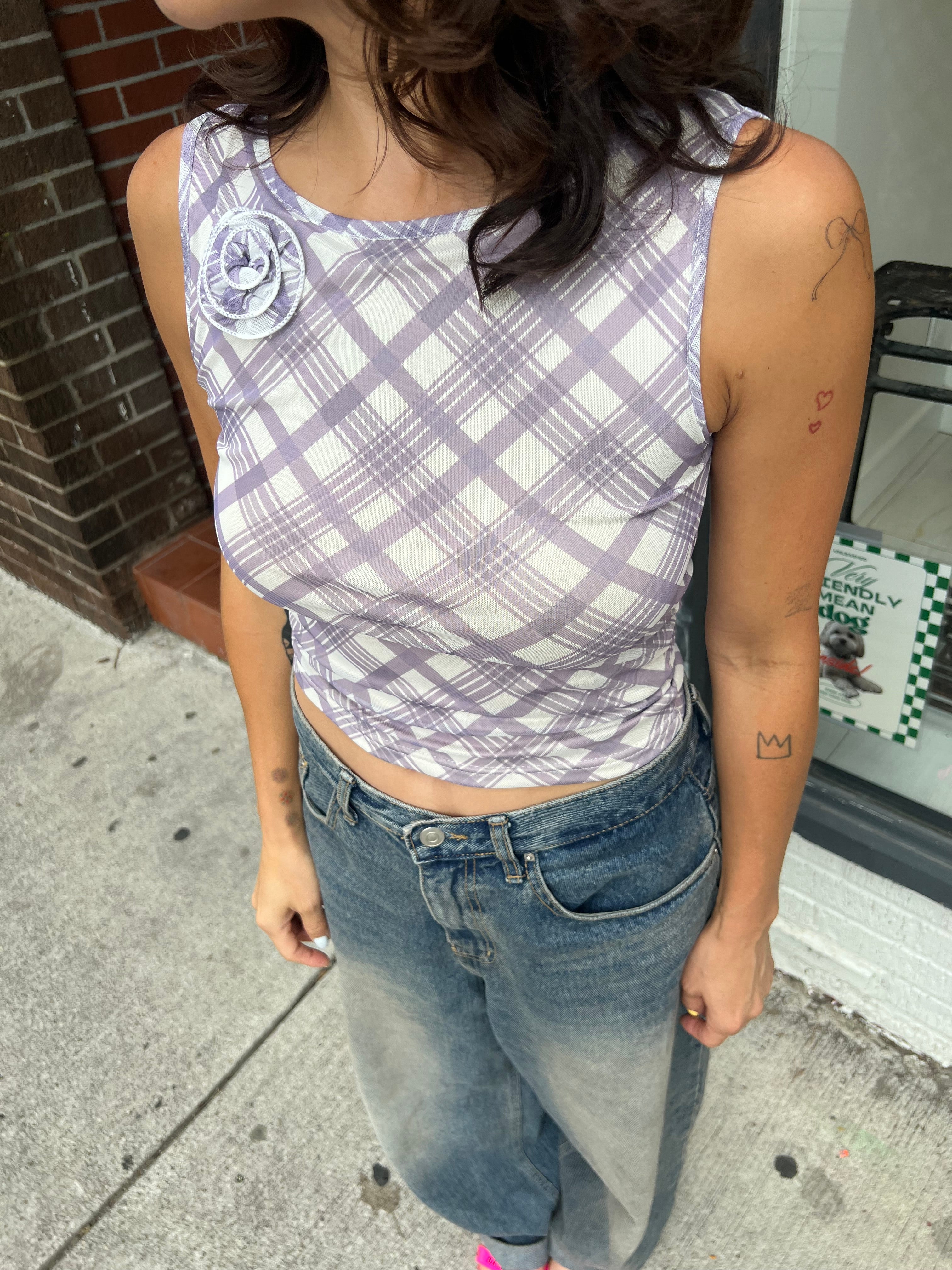 RAUL Plaid printed mesh top - Image 6